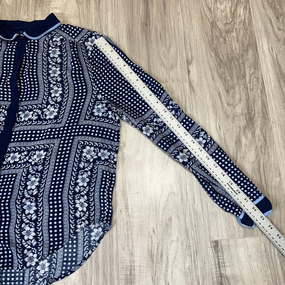 Maeve Anthropologie Floral Rayon Blouse Blue White Size 6 - Picture 8 of 11